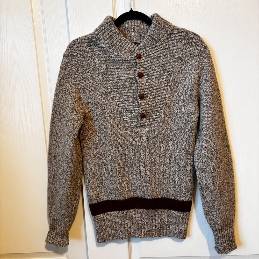 Vintage Gant Rugger Men's Wool Blend Fisherman Pullover Sweater Burgundy Stripe